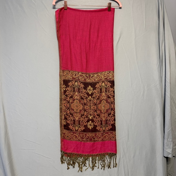 Womens Pink Paisley Pashmina Scarf Shawl Wrap Fringe One Size - Picture 1 of 4